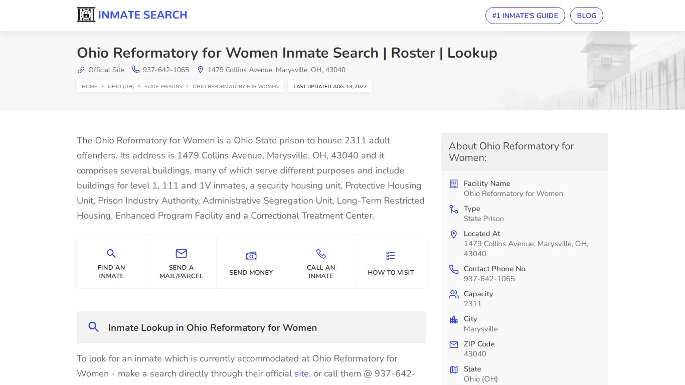 Ohio Reformatory for Women Inmate Search | Roster | Lookup